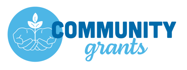 Community Grants written in stylized text, accompanied by a logo of upturned hands held together with plant sprouting from them.