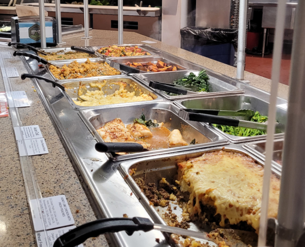 Shot of the hot bar with dishes available to purchase
