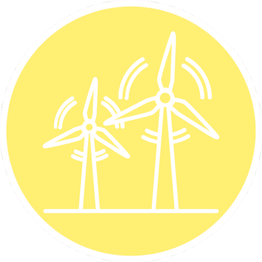 Outline drawing of two electricity generating windmills