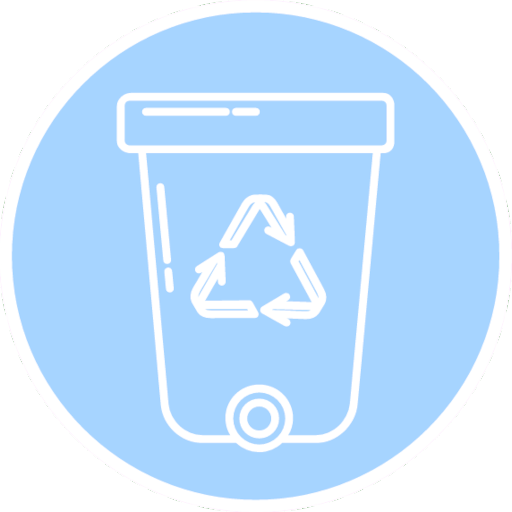 Outline drawing of a curbside recycling rollie bin